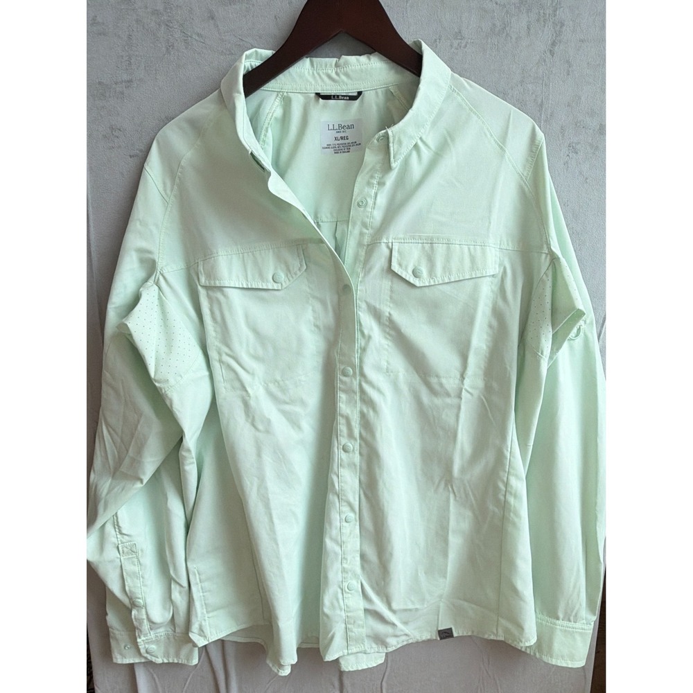 LL Bean Tropicwear CoolPro Fishing Shirt Women XL Mint Green Gorpcore Technical